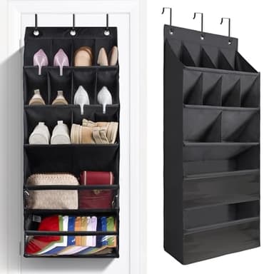 FENTEC 1 Pack Over-the-Door-Shoe-Organizers, Hanging Shoe Organizer with Large Pocket Shoe Holder Hanging Shoe Rack for Closet Shoe Organizer for Wall, Over Door Organizer with 15 Pockets Black - Image 1