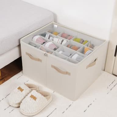 TOPIA HOME Shoe Organizer for Closet, Foldable Shoe Box with Adjustable Dividers and Clear Cover, Space Saving Shoe Storage Organizer Cabinet with Reinforced Handles, Fits 16 Pairs, Beige TP09Y - Image 5