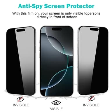 PEHAEL 3+3Pack for iPhone 16 Pro Privacy Screen Protector with Camera Lens Protector Full Coverage Anti-Spy Tempered Glass Film 9H Hardness Easy Installation Bubble Free [6.3 inch] - Image 4