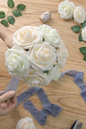 Floroom Artificial Flowers 25pcs Real Looking Ivory Foam Fake Roses with Stems for DIY Wedding Bouquets White Bridal Shower Centerpieces Arrangements Party Tables Decorations - Image 5