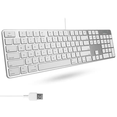 Macally Ultra-Slim USB Wired Keyboard with Number Keypad for Apple Mac Pro, MacBook Pro/Air, iMac, Mac Mini, Laptop Computers, Windows Desktop PC Laptops, Silver (SLIMKEYPROA) - Image 1
