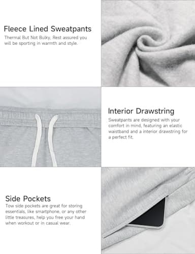 HeSaYep Women's Fleece Lined Sweatpants Wide Leg Baggy High Waisted Sweat Pants Drawstring Lounge Trousers Y2K Straight Leg Sherpa Pants White S - Image 4