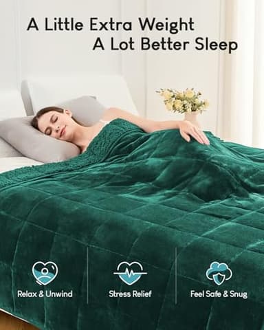 Cottonblue Weighted Blanket 20lbs for Queen Ded - Ultra Soft, Cozy Comfort Sherpa Blanket for Relax and Sleep, Heavy Bed Blankets with Cemaric Beads, 60x80 Inches,Green - Image 4