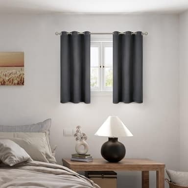 BGment 45 Inch Curtains for Bedroom - Short Blackout Curtains for Small Window/Cafe Thermal Insulated Grommet Drapes, 2 Panels, Each 42 Inch Wide, Dark Grey - Image 2