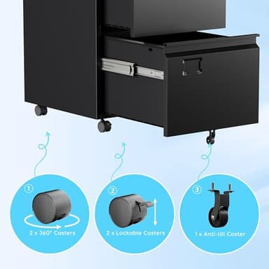 Aobabo 2 Drawer File Cabinet with Wheels, Lockable Metal Filing Cabinet with Business Card Slot for Legal/Letter Size Home Office, Required Assembled,Black - Image 7