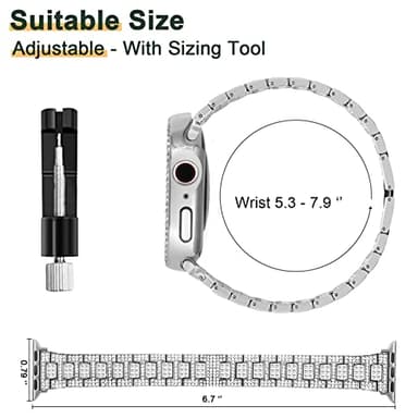 Mosonio Compatible with Apple Watch Band 42mm S11 S10 with Case Women, Bling Metal Wristband Strap with 2 Pack Bling PC Protective Cover for iWatch Series 11/10(42mm,Silver) - Image 6