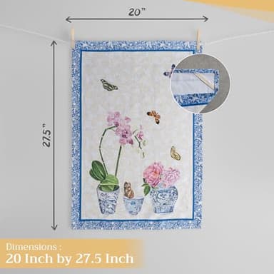 Maison d' Hermine Kitchen Towels Set of 3 100% Cotton 27.50" x 20" Reusable Cloth Tea Dish Towels Absorbent with Hanging Loop for Kitchen, Home, Dining, Cocktail Parties Spring/Summer (Canton) - Image 5