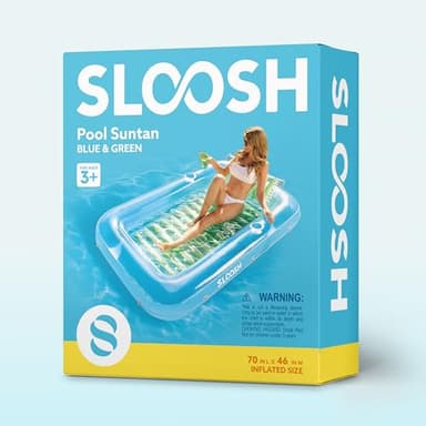 SLOOSH Inflatable Tanning Pool Lounger Float, 70" x 46" Pool Floats Adult with Pillow, 4 in 1 Suntan Tub Raft Floatie,Sunbathing Bed Lounge for Water Blow Up Kids Ball Pit Party Gifts, L-Blue Green - Image 7