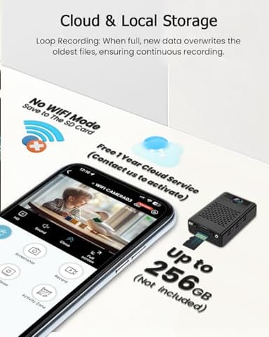 beturnown Mini Security Camera, Nanny Cam with 180°Rotating Lens, Free Cloud & SD Storage, 4K WiFi Wireless Surveillance, No WiFi Recording, Motion Detection, Auto Night Vision - Image 3