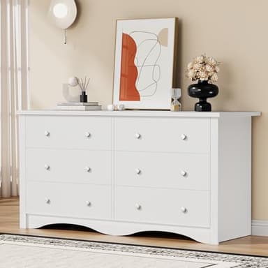 YESHOMY Dresser for Bedroom with 6 Drawers, Modern Chest of Drawers, Wooden Dressers, TV Stand for Living Room,Closet, Hallway (White) - Image 1