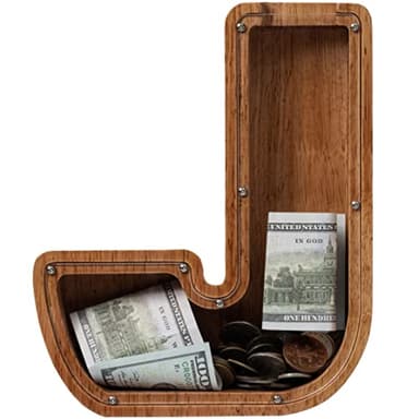 ladenk 12 Inch Extra Large Wooden Kids Letter Piggy Bank - Piggy Bank for Boys Girls - Initial J Bank - Alphabet Money Bank for Birthday - Image 1