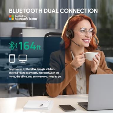 Yealink BH70 Dual Bluetooth Headset with Mic for Work, Wireless Teams Certified Headset for 35h Talking, 147g Headphone for Computer, 3 Mics, USB-A - Image 4