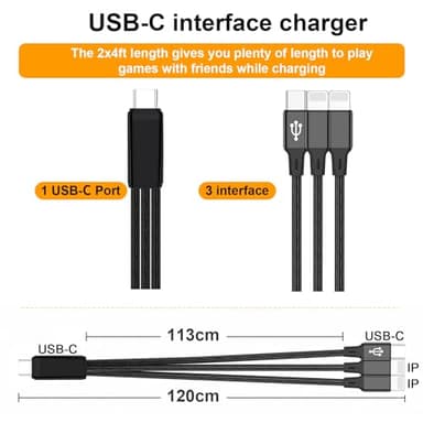 USB-C Charging Cable, 4 ft 3-in-1 USB C to USB-C+2 x IP Cable, Multi Charging for Phone 16/15 Pro/Pro Max, iPad Pro/Air/Mini, Galaxy S24/S23/S22/S21, Google, Amazon, Andriod,Carplay - Image 3