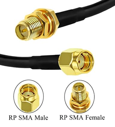 TUOLNK RP-SMA Coaxial Cable RG58 RP SMA Male to RP SMA Female 50 ohm WiFi Antenna Extension Cable 12inch(30cm) RPSMA Pigtail Cable for Wireless Network Device 2pcs - Image 3