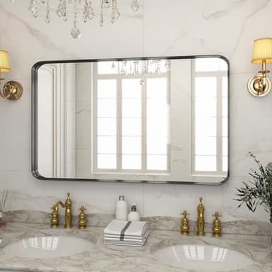 VooBang Bathroom Mirror 30x48 inch, Black Gorgeous Deep Frame Wall Mirror, Modern Round Corner Bathroom Vanity Mirror for Bedroom, Living Room, Hanging or Leaning Horizontal or Vertical, Black - Image 8