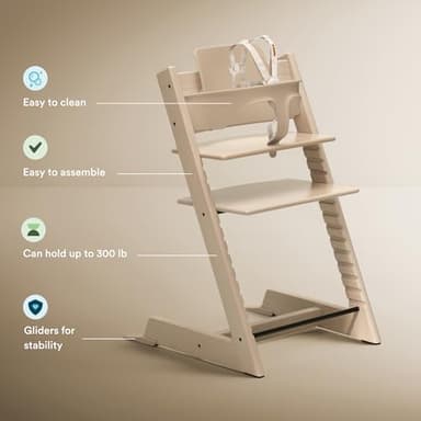Stokke Tripp Trapp High Chair 2 (Natural), Cushion 2 (Nordic Grey) + Stokke Tray (White) - Includes Chair + Baby Set with Removable Harness for Children 6-36 Months - Image 3
