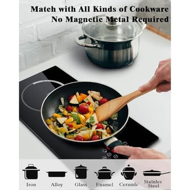 Cooksir 2 Burner Electric Cooktop 220V - 12 Inch 2 Burner Electric Stove 3000W, Buili-in Two Burner Ceramic Stove Sensor Touch with Timer, Safety Lock, Overheat Protection, 220V Hard Wired (No Plug) - Image 7