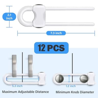 Baby Proofing Cabinets,Cabinet Locks for Babies,12 Pack U-Shaped Child Locks for Cabinets, Child Proof Cabinet Latches,Child Safety Cabinet Locks with Adjustable by SPISPI (White) - Image 2