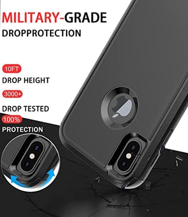 Diverbox for iPhone X Case/iPhone Xs Case [Shockproof] [Dropproof] [Tempered Glass Screen Protector ] Heavy Duty Protection Phone Case Cover for Apple iPhone X/XS (Black) - Image 3