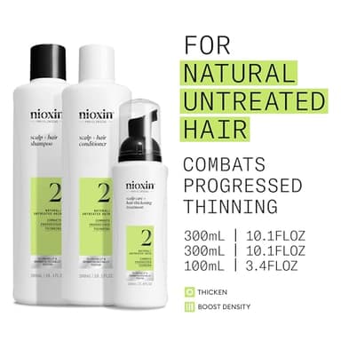 Nioxin Scalp + Hair Thickening System 2 | For Natural or Untreated Hair with Progressed Thinning| Full Size| 3 Month Supply - Image 3