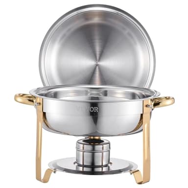 VEVOR Chafing Dish Buffet Set, 5 Qt 4 Pack, Stainless Steel Chafer with 4 Full Size Pans, Round Catering Warmer Server with Lid Water Pan Folding Stand Clip, for Weddings Parties Banquets, Gold - Image 9