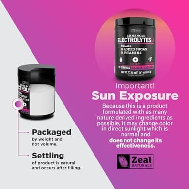 Zeal Naturals Electrolyte Powder Recovery Drink (90 Servings | Black Cherry) w/ 0 Sugar +BCAAs +B-Vitamins Electrolyte Supplement w Potassium Zinc & Magnesium for Hydration - Keto Electrolytes - Image 6