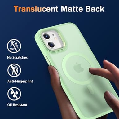WRJ Case Designed for iPhone 12/12 Pro, Translucent Magnetic Phone Case for Women Men [Compatible with Magsafe] Slim Anti-Fingerprints Shockproof Protective Cover with Screen Protector-Mint Green - Image 5