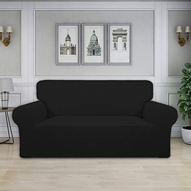 Easy-Going Stretch Oversized Loveseat Slipcover 1-Piece Sofa Cover Furniture Protector Couch Soft with Elastic Bottom for Kids Polyester Spandex Jacquard Fabric Small Checks Black - Image 2