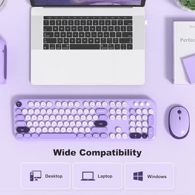 KNOWSQT Wireless Keyboard and Mouse Combo - Lovely Violet Rainbow Full-Sized Typewriter Colorful Keyboards, Round Keycap USB Plug Play Retro Cute Keyboards for Windows, Laptop, PC, Desktop, Computer - Image 5