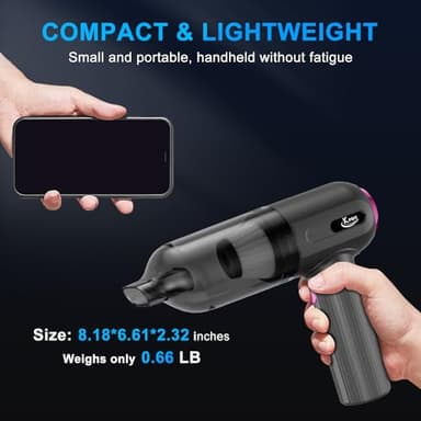 KMM Handheld Car Vacuum Cleaner, 4 in 1 Vacuum Cleaner 16000Pa Air Duster, 3-Speed Adjustable 120W High Power Vacuum Cleaner with LED Light and Multi-Nozzles for Car, Home, Office, Pet - Image 6