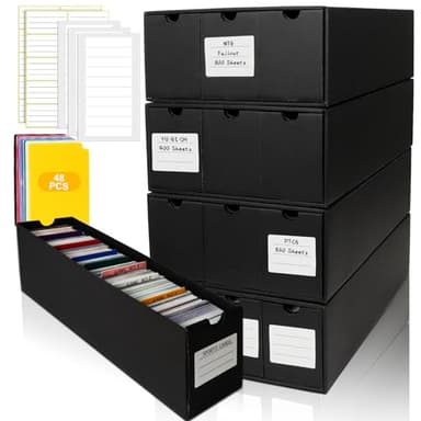 QLOUNI Trading Card Storage Box, Includes 12-600 CT Boxes & 48 Card Dividers, 12000+ Trading Card Organizer for Collectible Card Games, for TCG, MTG, PTCG, Baseball Cards, with Labels & Tapes - Image 8