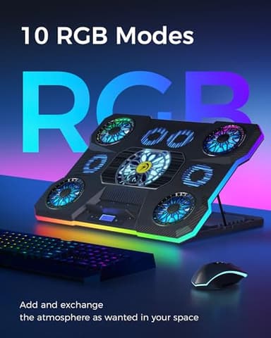 ChillCore Laptop Cooling Pad, RGB Lights Laptop Cooler 9 Fans for 15.6-19.3 Inch Laptops, Gaming Laptop Fan Cooling Pad with 8 Height Stands, 2 USB Ports - A21 Blue - Image 5