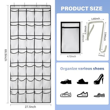 Teikou 35Large Pockets Over The Door Shoe Organizer, Mesh Pockets Shoe Holder Rack, Capacity Shoe Hanging Storage，door shoe rack With 4 Metal Hook. - Image 2