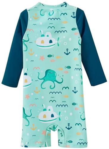 UMELOK Toddler Boy Swimsuit Baby Rash Guard Swimwear Rashguard UPF 50+ Sun Protection Bathing Suit Sunsuit Green, Submarine and Octopus-24-36M - Image 2