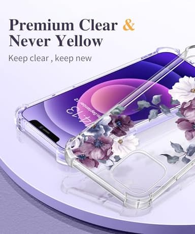 GVIEWIN for iPhone 12 Case and iPhone 12 Pro Case with Screen Protector + Camera Lens Protector, Clear Flexible TPU Shockproof Cover Women Girls Flower Pattern Phone Case 6.1 (Morning Glory/Purple) - Image 3