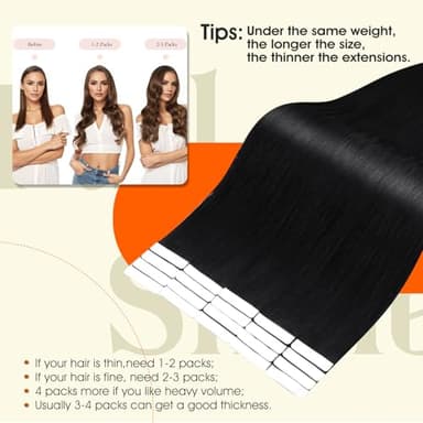 Full Shine Tape in Extensions Color 1 Jet Black Injection Human Hair Extensions Straight Machine Remy Insert Tape in Hair for Women 24Inch Seamless Skin Weft 50Gram 20Pcs Natural Invisible - Image 5