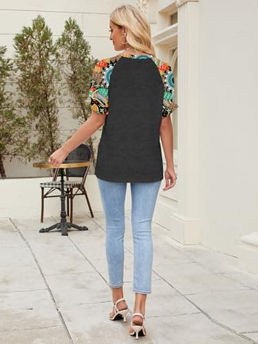 Chulianyouhuo Women's Ruffle Sleeve Tops Summer Crew Neck Casual Pleated Front Blouse Loose Fit Basic Tee Shirt(Grey M) - Image 4