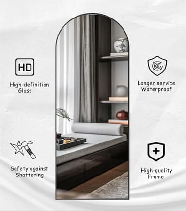 Rowjut Full Length Mirror Arched Floor Length Mirrors, 71"x26" Large Full Body & with Stand & Arch Wall Mounted & Standing Mirror for Bedroom Living Room, Aluminum Frame, Black - Image 7