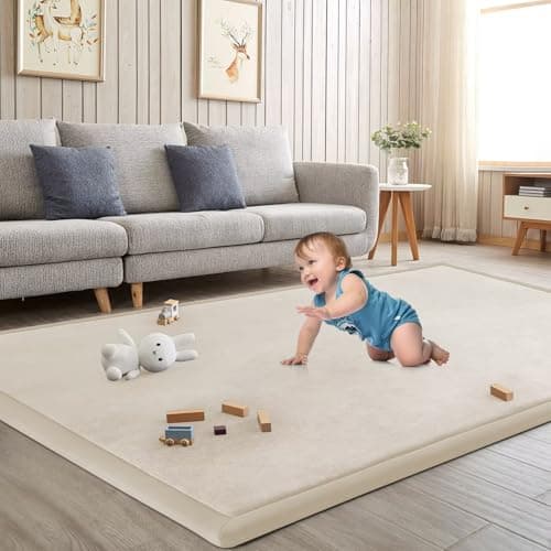 ILPEOD Baby Play Mat for Floor Tummy Time Mat Nursery Rug Muscle Mat Area Rug Playroom Rug Tatami Mat 6'7"x5'11" Memory Foam 1.3" Thick Crawling Mat For Babies,Toddlers, Infants, Kids,Floor Mat(Beige) - Image 1