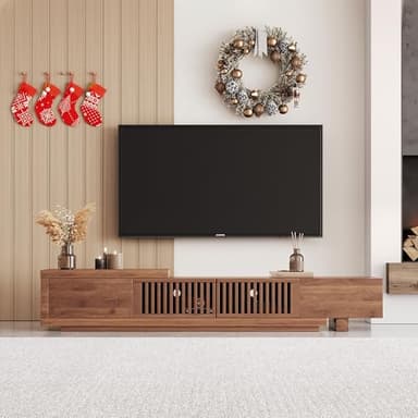 NessCarsti Mid Century Modern TV Stand for 75+ Inch TVs, Extendable Media Console (78"-103") with Ample Storage - Sleek Walnut Entertainment Center for Living Room - Image 5