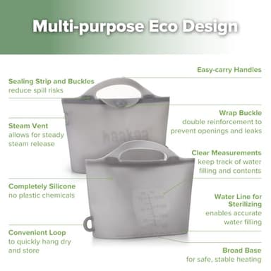 Haakaa Silicone Microwave Steamer & Steriliser Bag, 70oz/2000ml Large Capacity Reusable Steaming Bags for Baby Bottles, Breast Pump, Accessories, Pacifiers,Teethers, Great for Home&On The Go, Grey/1PC - Image 6