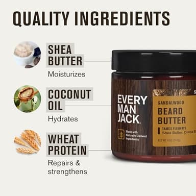 Every Man Jack Beard Butter- Subtle Sandalwood Fragrance - Hydrates and Styles Dry, Unruly Beards While Relieving Itch - Naturally Derived with Shea Butter and Coconut Oil - 4-ounce (2 Pack) - Image 5