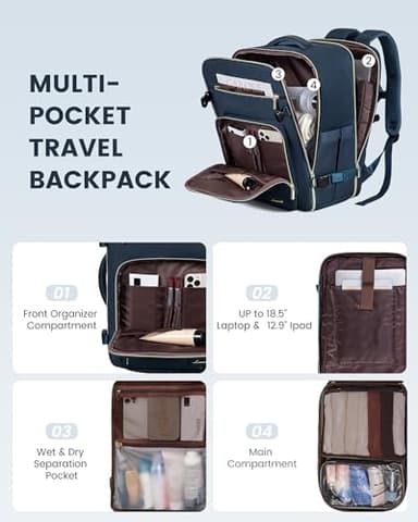 LOVEVOOK Travel Backpack For Women,50L Carry On Backpack Flight Approved,TSA Personal Item Travel Bag Fits 18 Inch Laptop,Business Weekender Overnight Daypack with Toiletry Bag and Cube,Dark Blue - Image 4