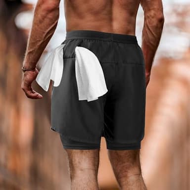 NIMOJIRO Men's 2 in 1 Running Shorts Workout Athletic Shorts Outdoor Sports with Liner Lightweight Training Yoga Gym Shorts with Phone Pockets Black M - Image 2