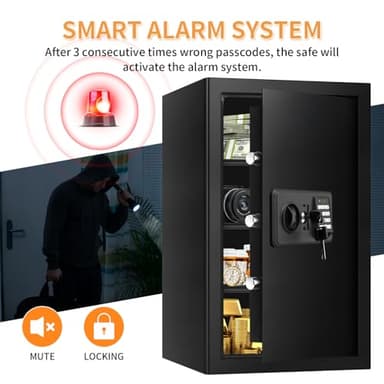 5.0 Cub Large Home Safes Fireproof Wterproof, Anti-theft Fireproof Safe with Programmable Keypad, Spare Keys and Alarm Systerm, Digital Home Security Safe Box for Document Money Medicines - Image 6