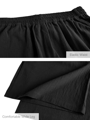 Womens Cotton Cropped Pants Loose Fit Wide Leg Capri Casual Plus Size Elastic Waist Trousers Black 2XL - Image 5
