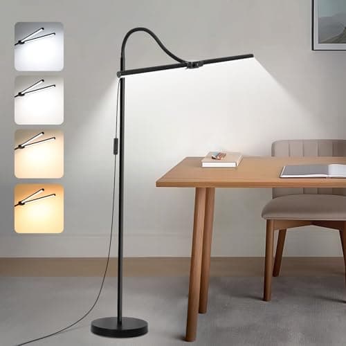LED Floor Lamp, 15W/1800LM Bright Reading Floor Lamp for Office with Double Head, Adjustable Gooseneck Dimmable Modern Standing Light for Lash Extension Craft, Eye Caring Floor Lamps for Living Room - Image 1