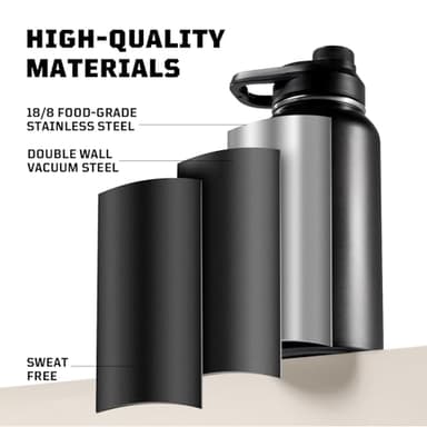 ONETIGRIS 32 oz Insulated Water Bottle with Straw - Tactical Stainless Steel Water Jug, Leakproof Thermos Wide Mouth Sport bottle with 3 Lids and Sleeve for Travel, Gym, Camping, Hiking - Image 6