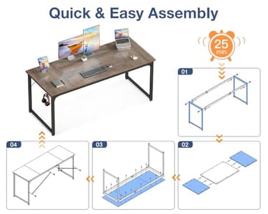 Casaottima 63 Inch Computer Desk for Home Office, Study Writing Table for Small Spaces, Simple Modern Desk with Headphone Hooks, Grey Oak - Image 5