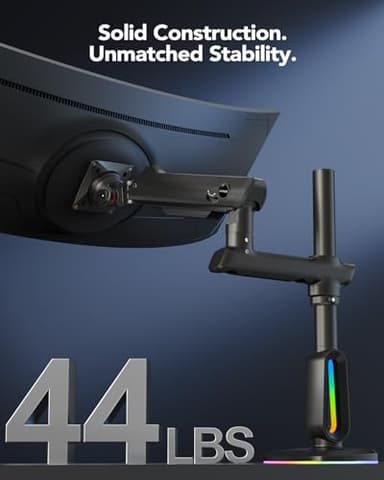 HUANUO RGB Heavy Duty Monitor Arm for Ultrawide Screens up to 57", Holds 44 lbs, Tall Ultrawide Monitor Stand with 29.1" Max Height, Fully Adjustable Single Computer Desk Mount, Max VESA 100x100mm - Image 4
